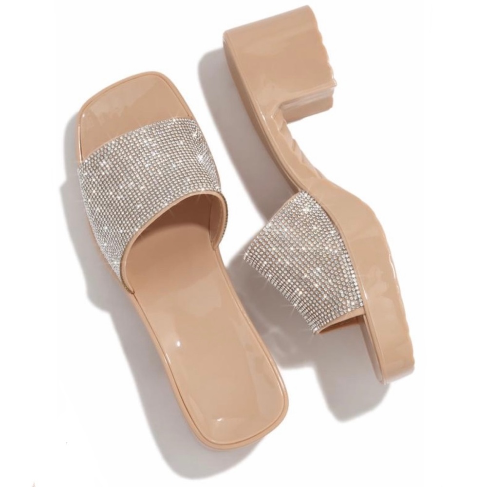 Rhinestone band jelly block heel holiday shoes